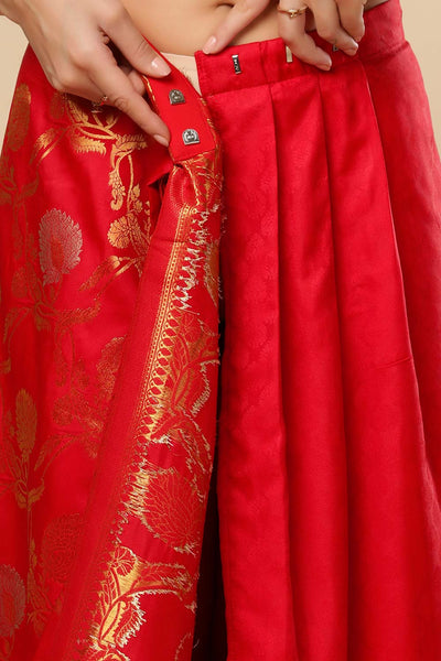 Silia Red Silk Blend Banarasi One Minute Saree