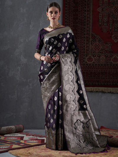 Ashley Violet Satin Printed One Minute Saree