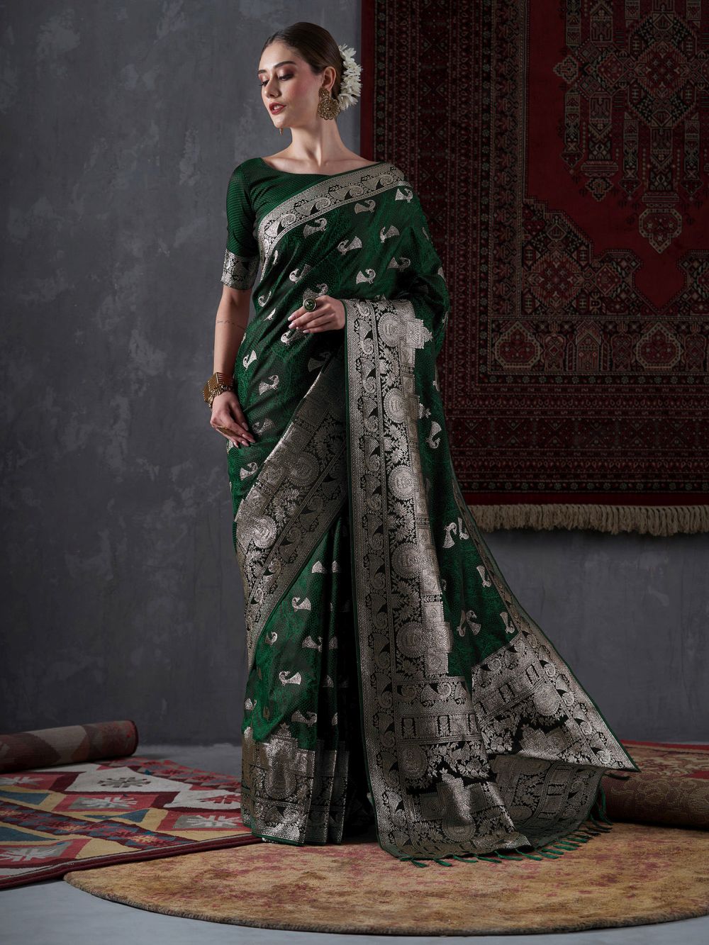 Kayla Green Satin Printed One Minute Saree