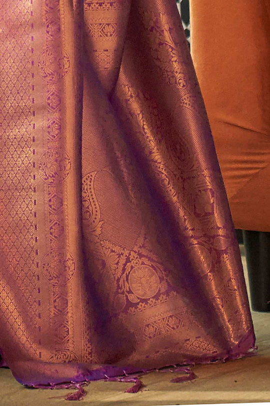 Purple Silk Blend Ethnic Motif Ready To Wear One Minute Saree