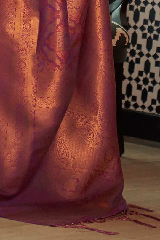 Keisha Purple Silk Blend Ethnic Motif Ready To Wear One Minute Saree