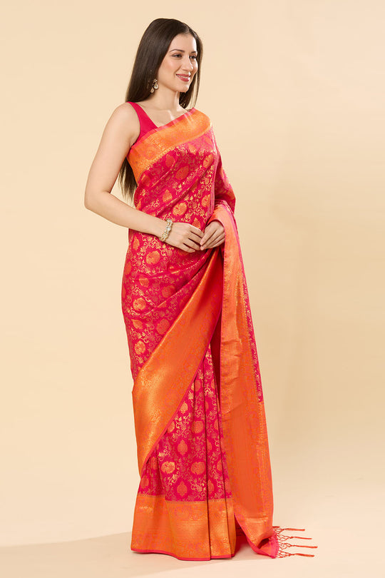 Urvi Orange & Magenta Silk Blend Paisley Dharmavaram One Minute Saree