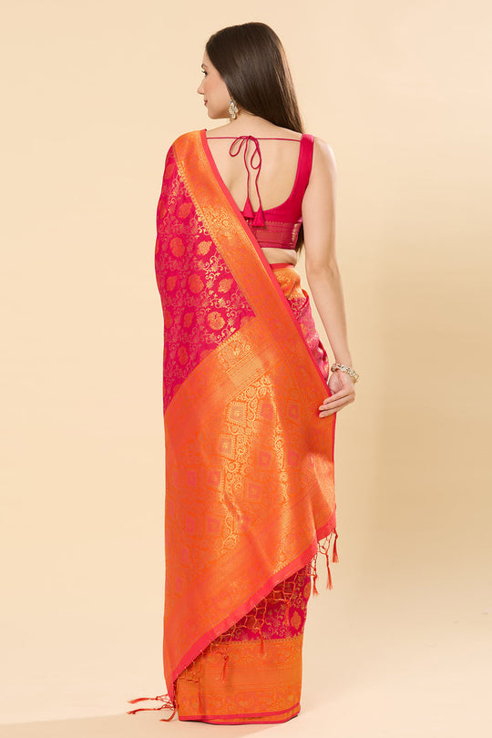 Urvi Orange & Magenta Silk Blend Paisley Dharmavaram One Minute Saree