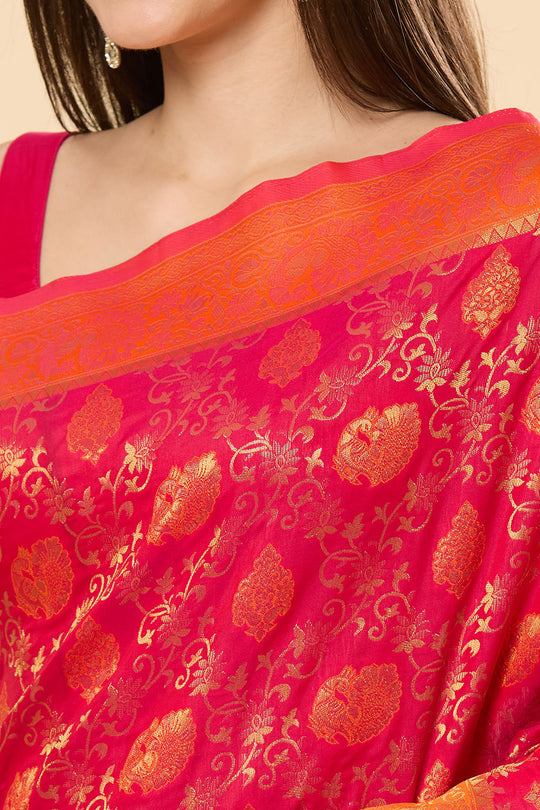 Urvi Orange & Magenta Silk Blend Paisley Dharmavaram One Minute Saree