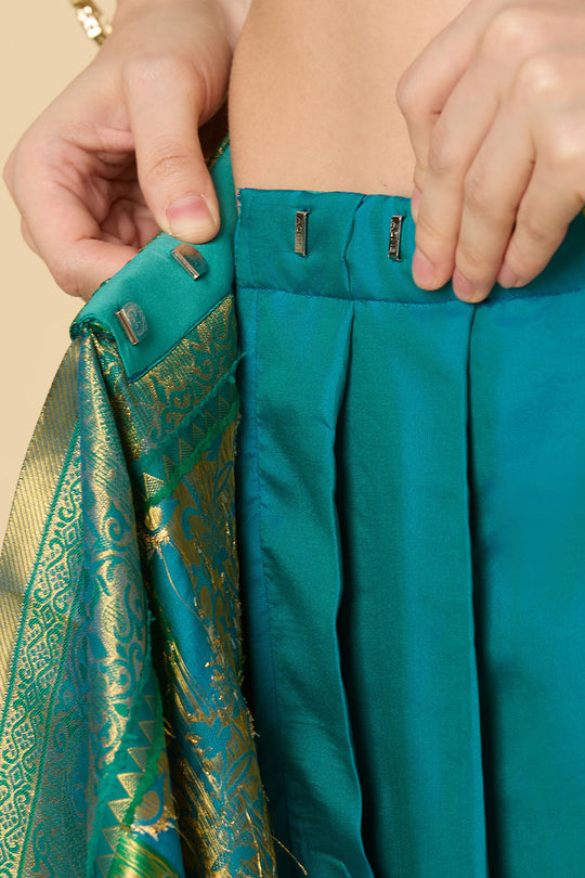 Katrina Green & Teal Blue Silk Blend Dharmavaram One Minute Saree