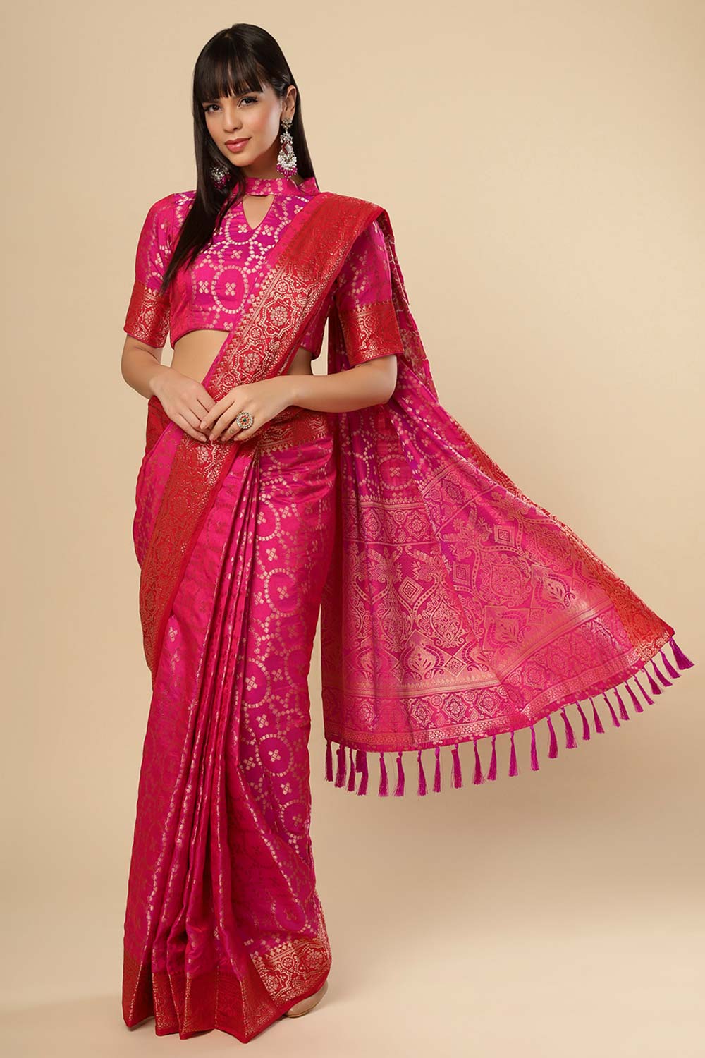 Ruchi Pink Woven Silk Blend One Minute Saree