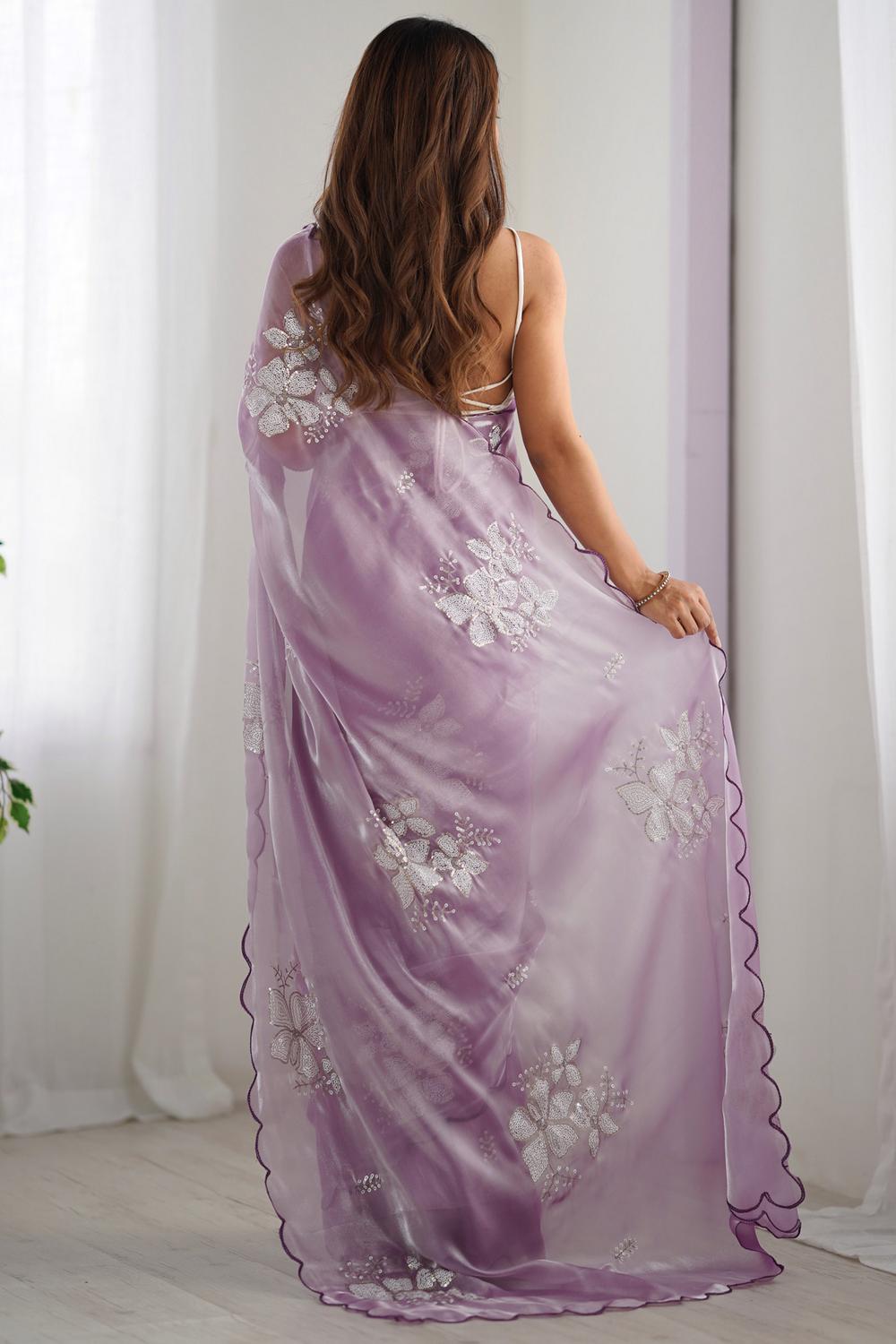Kara Lavendar Organza Embellished Ready to Wear One Minute Saree