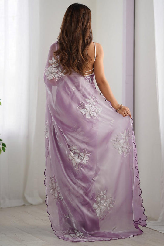 Kara Lavendar Organza Embellished Ready to Wear One Minute Saree