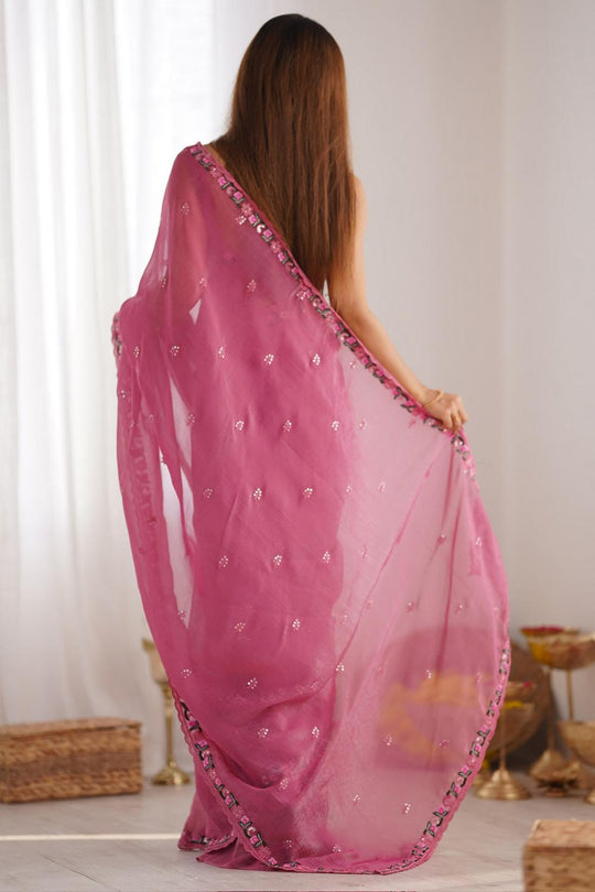 Mira Pink Paper Silk Embroidered Ready to Wear One Minute Saree