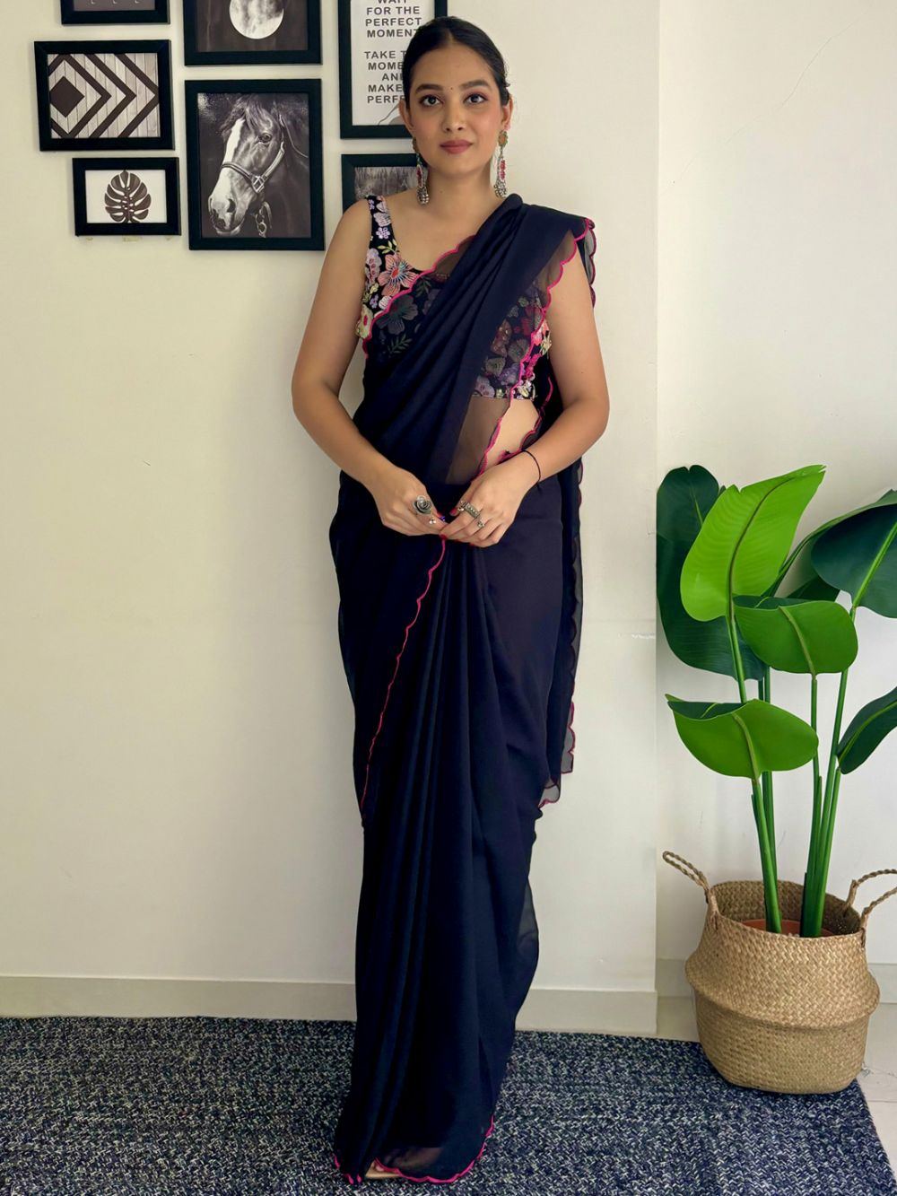 Keisha Black Georgette Sequins One Minute Saree