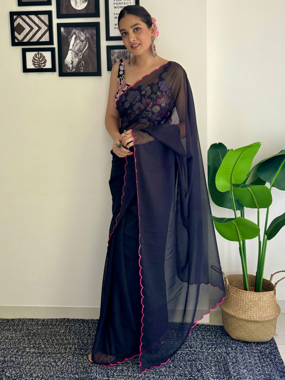 Keisha Black Georgette Sequins One Minute Saree