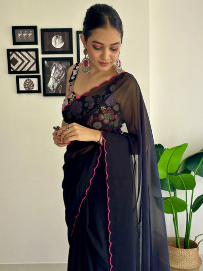 Keisha Black Georgette Sequins One Minute Saree