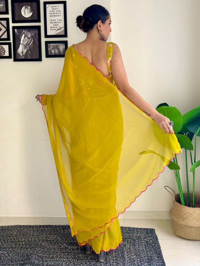 Keisha Mustard Yellow Georgette Sequins One Minute Saree