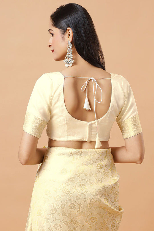 Kayli Cream Silk Blend Floral Banarasi One Minute Saree