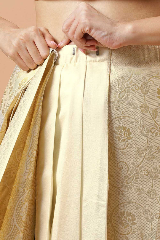 Kayli Cream Silk Blend Floral Banarasi One Minute Saree