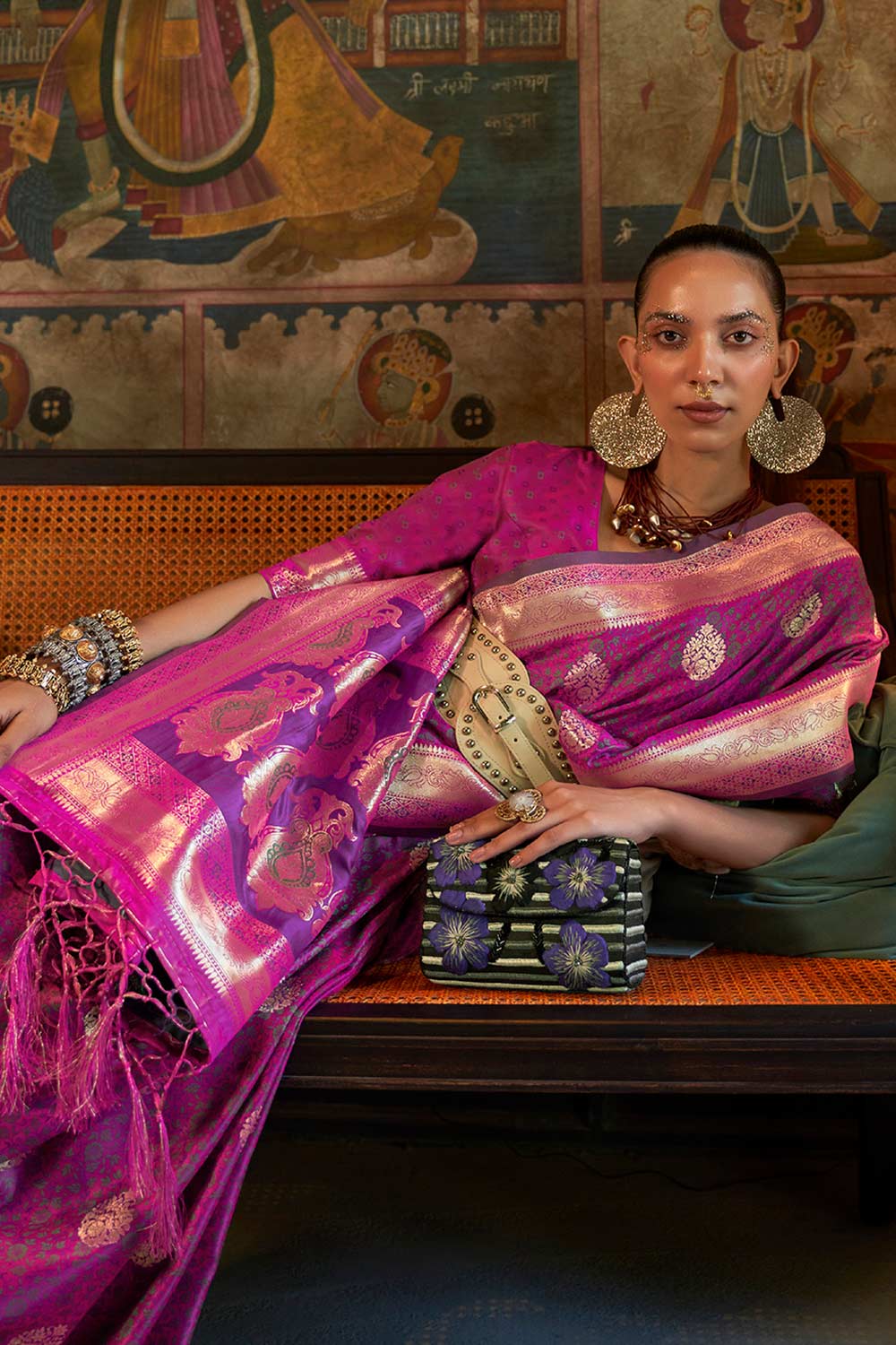 Buy Magenta Art Silk Paisley Design One Minute Saree Online - Back