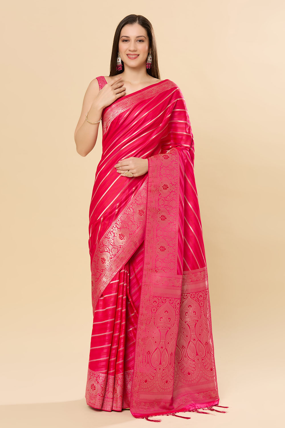 Zaira Pink Art Silk Leheriya One Minute Saree