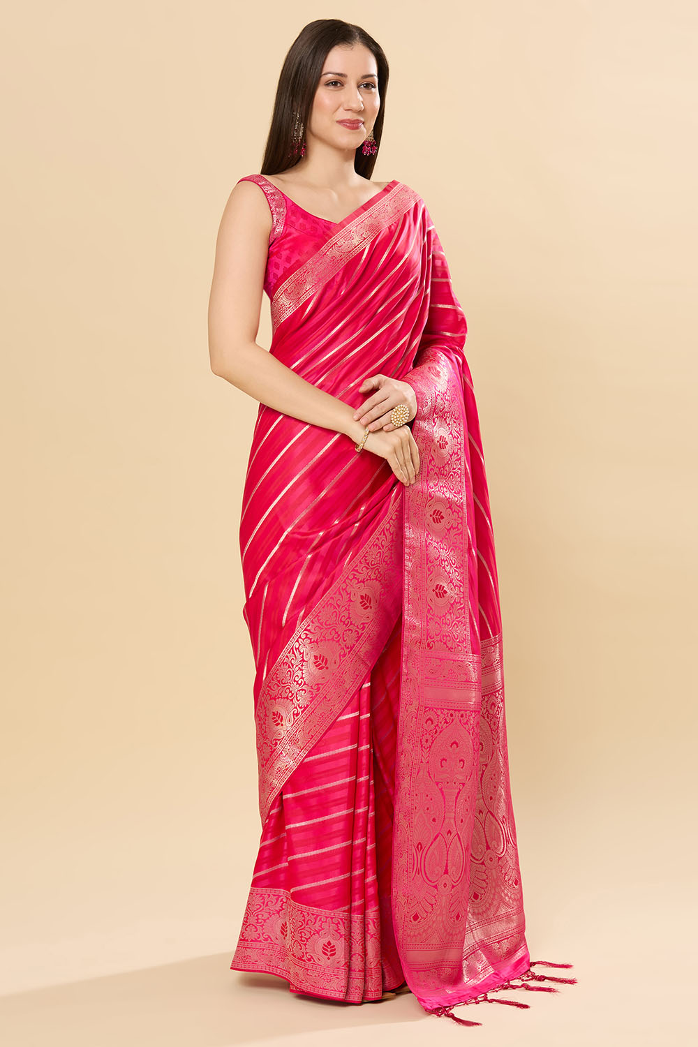 Zaira Pink Art Silk Leheriya One Minute Saree