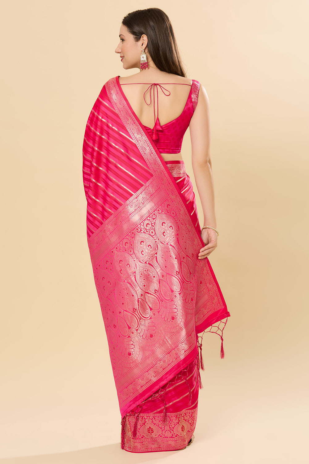 Zaira Pink Art Silk Leheriya One Minute Saree