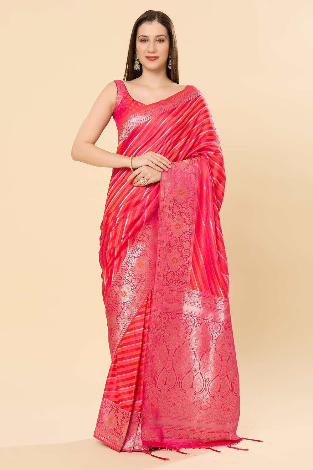 Saira Pink Art Silk Leheriya One Minute Saree