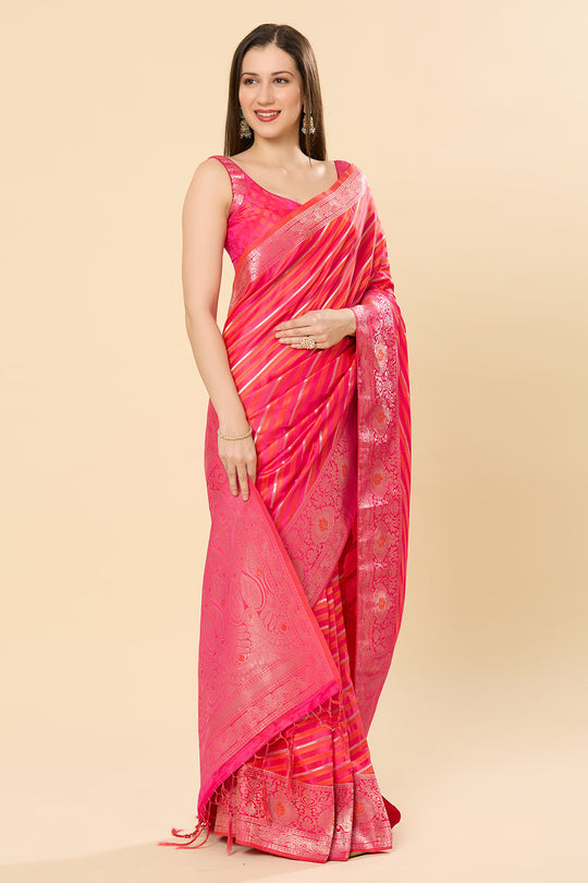 Saira Pink Art Silk Leheriya One Minute Saree