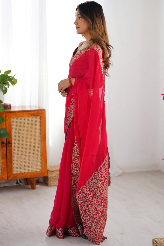 Jhumpa Chiffon Embroidered Zari Border Ready to Wear Saree