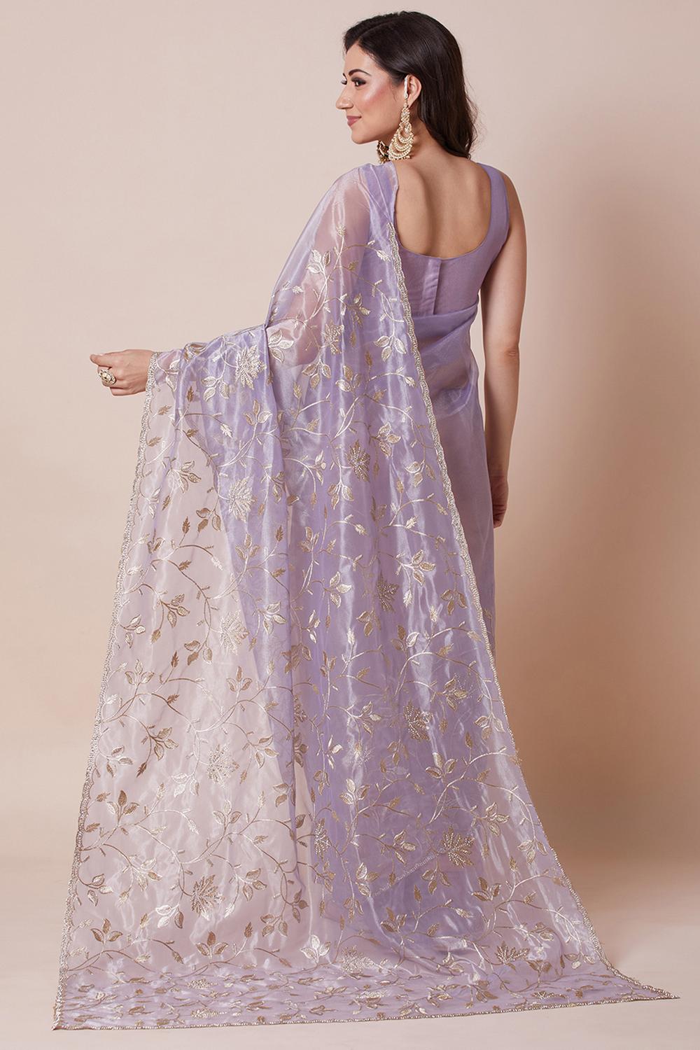 Lila Lavender Net Embellished Party Wear Ready to Wear Saree