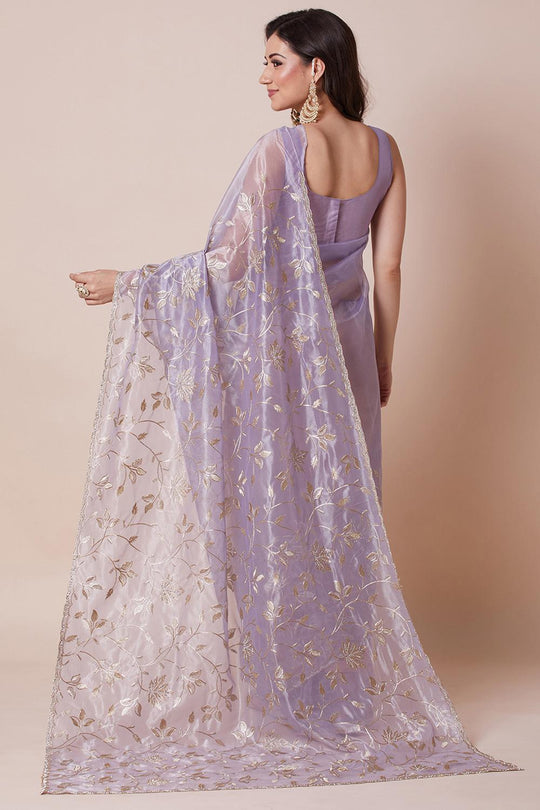 Lila Lavender Net Embellished Party Wear Ready to Wear Saree