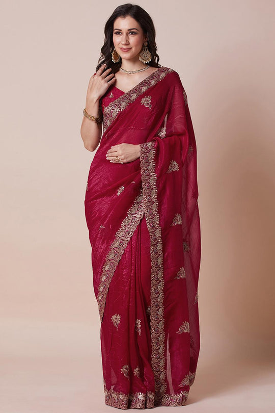 Anisa Rani Pink Satin Silk Zari Embellished Ready to Wear Saree