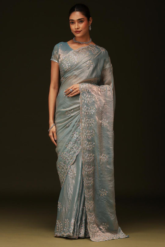 Rina Pastel Blue Chiffon Embellished Border Ready to Wear Saree