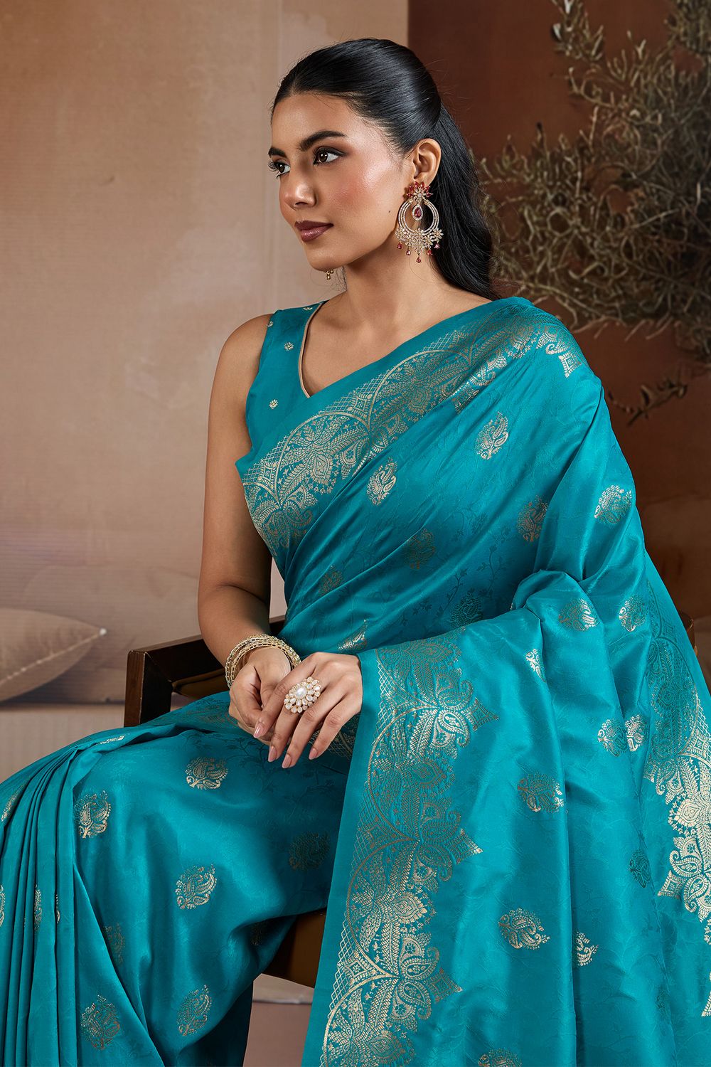 Karly Teal Blue Silk Woven Zari Work Ready To Wear One Minute Saree