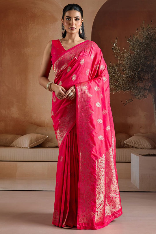 Karly Pink Handloom Weaving Silk Ready to Wear One Minute Saree