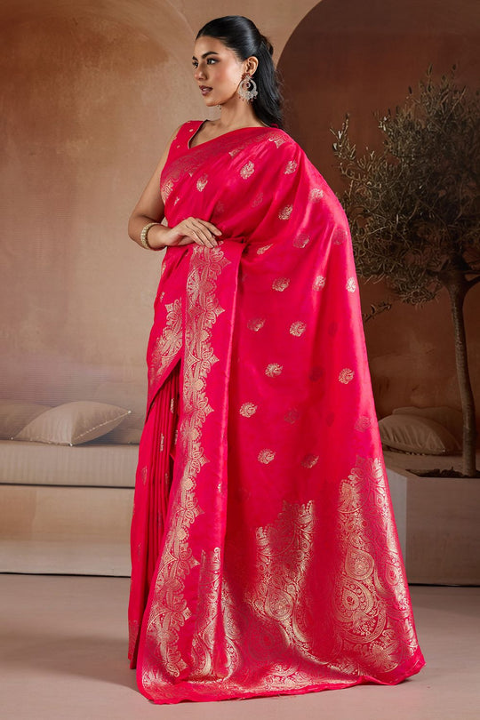 Karly Pink Handloom Weaving Silk Ready to Wear One Minute Saree