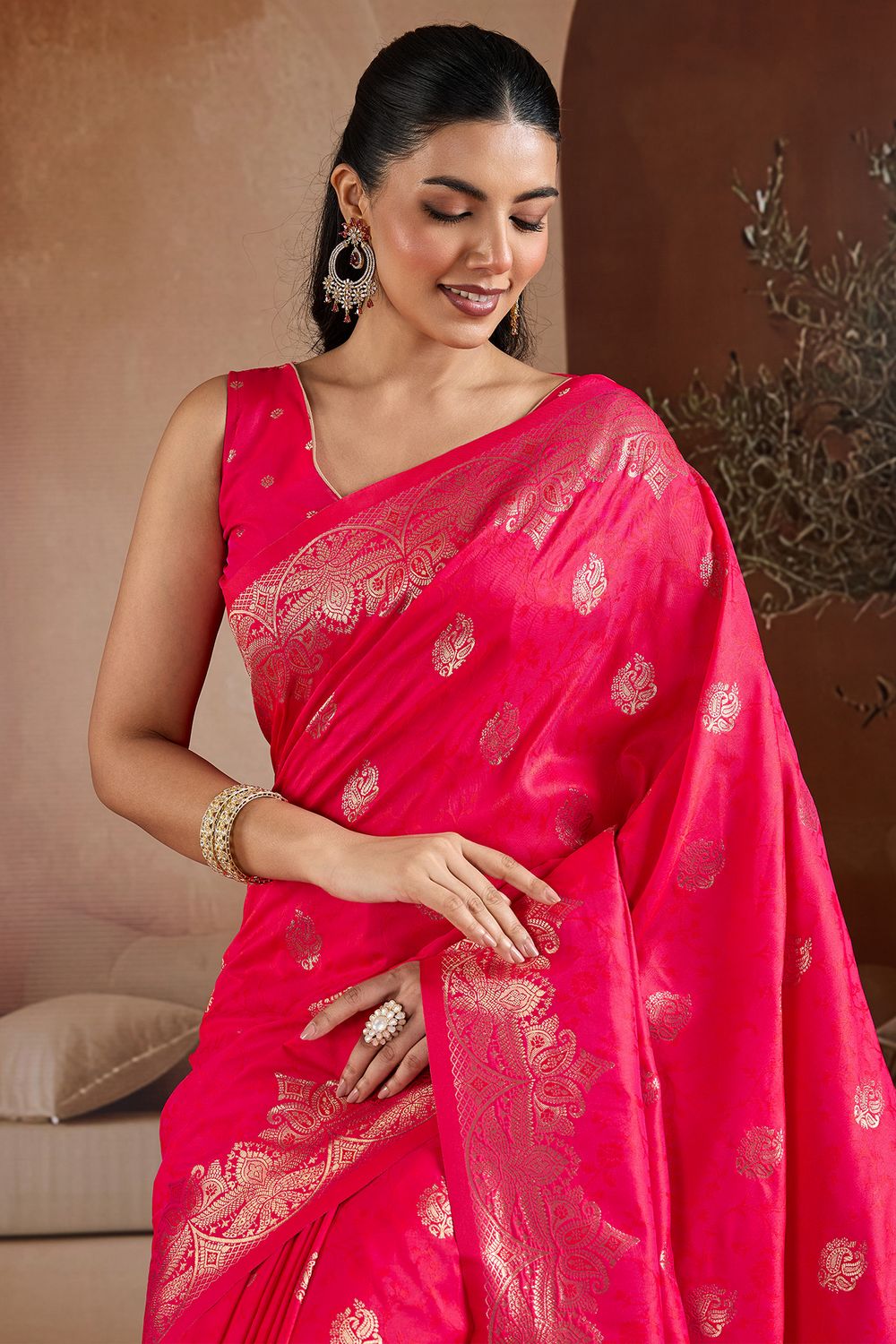 Karly Pink Handloom Weaving Silk Ready to Wear One Minute Saree