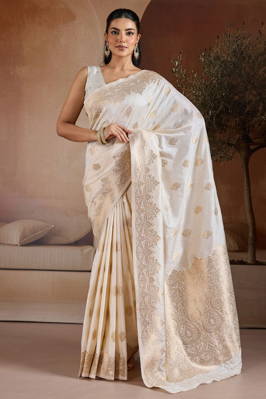 Karly Off-White Handloom Weaving Silk Ready to Wear One Minute Saree