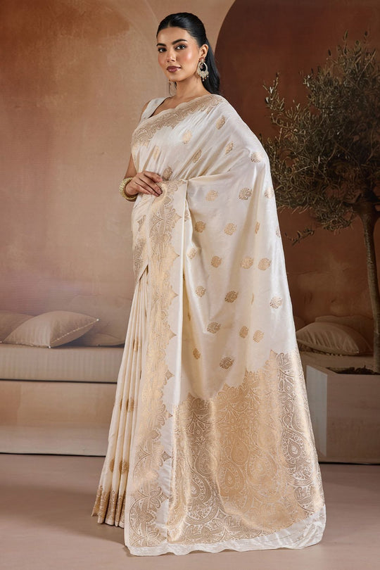 Karly Off-White Woven Zari Work Ready To Wear One Minute Saree