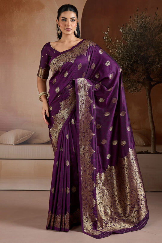 Karly Royal Purple Handloom Weaving Silk Ready to Wear One Minute Saree