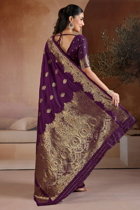 Karly Purple Woven Zari Work Ready To Wear One Minute Saree