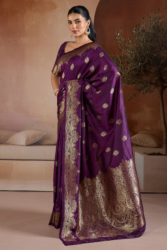 Karly Royal Purple Handloom Weaving Silk Ready to Wear One Minute Saree