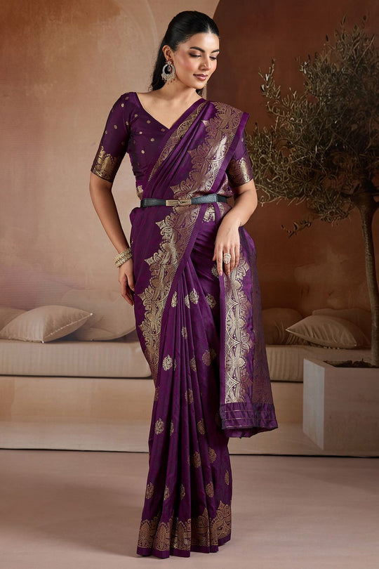 Karly Royal Purple Handloom Weaving Silk Ready to Wear One Minute Saree
