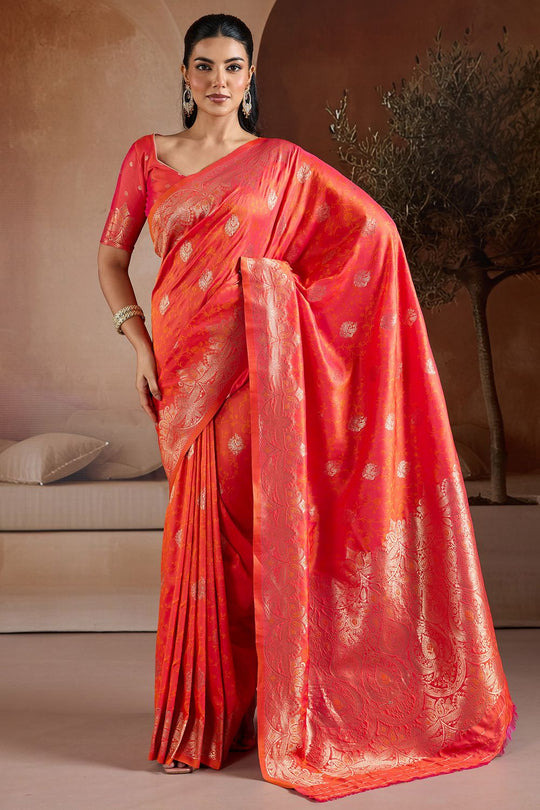 Karly Red Zari Work Ready To Wear One Minute Saree