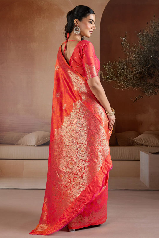 Karly Orange Handloom Weaving Silk Ready to Wear One Minute Saree