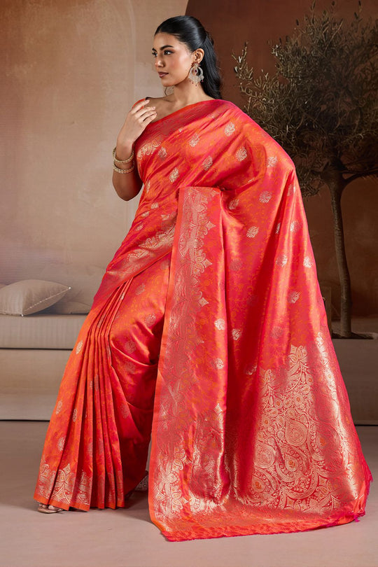Karly Red Zari Work Ready To Wear One Minute Saree