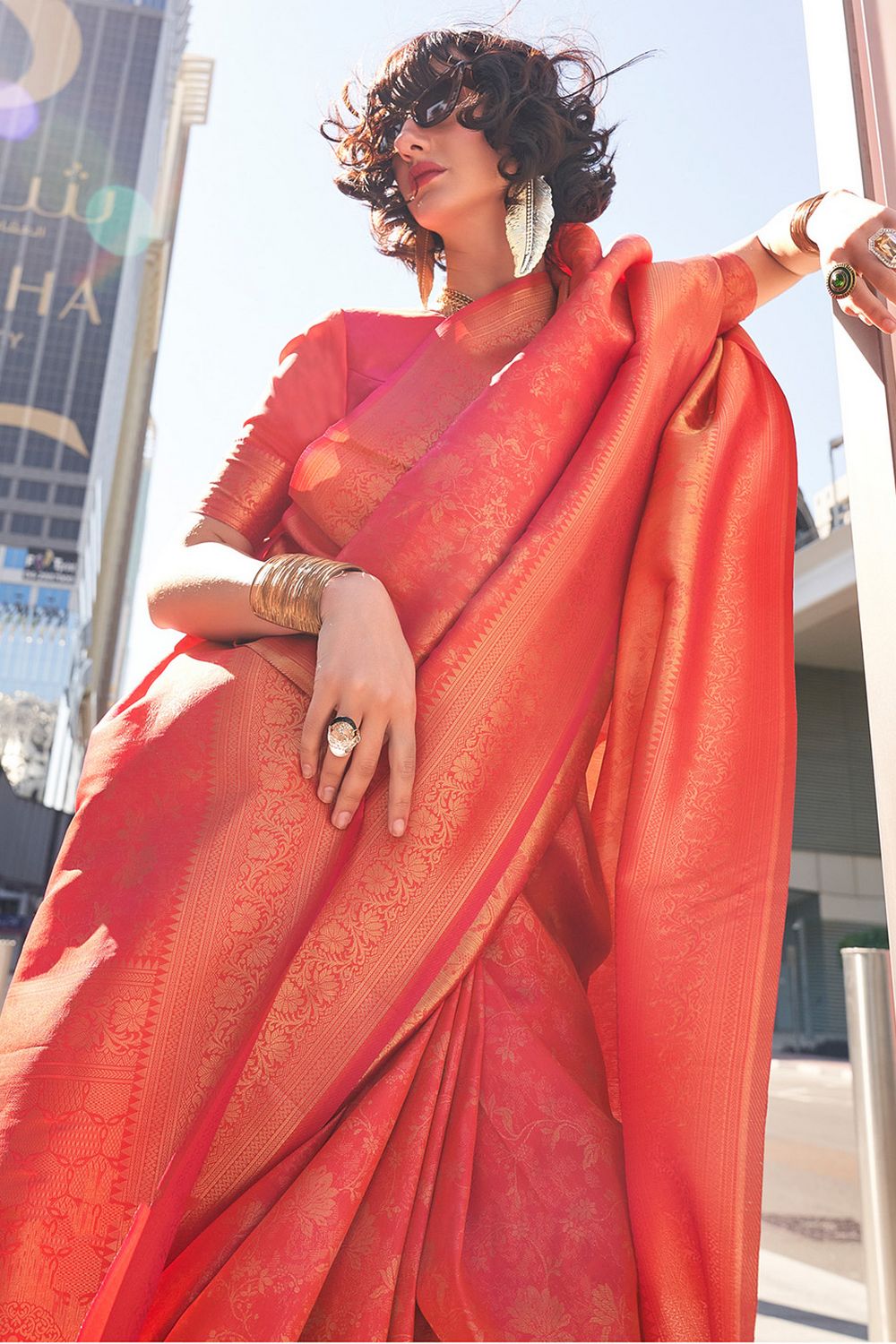 Zayna Peach Kanjivaram Silk Woven Ready To Wear One Minute Saree