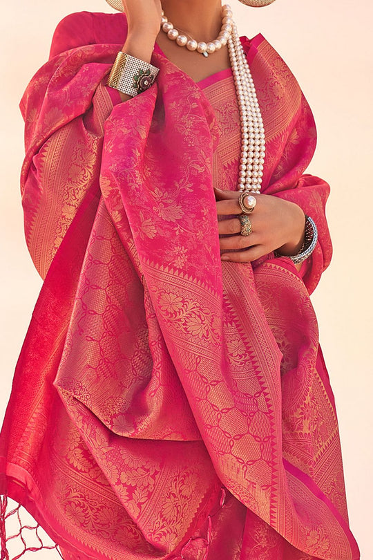 Zayna Pink Kanjivaram Silk Woven Ready To Wear One Minute Saree