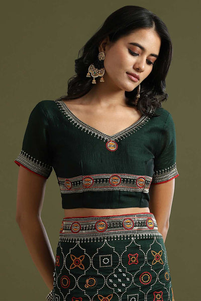Laxmi Dark Green Vichitra Silk Ethnic Motif Ready To Wear One Minute Saree