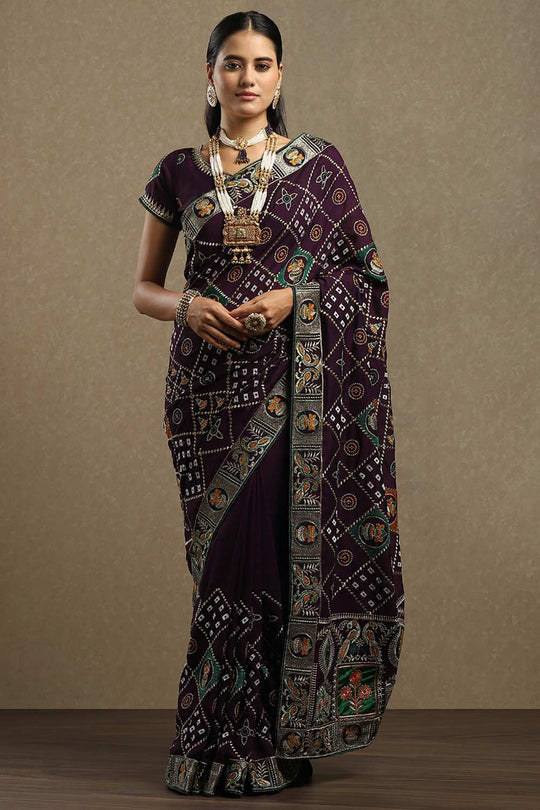 Laxmi Purple Vichitra Silk Ethnic Motif Ready To Wear One Minute Saree