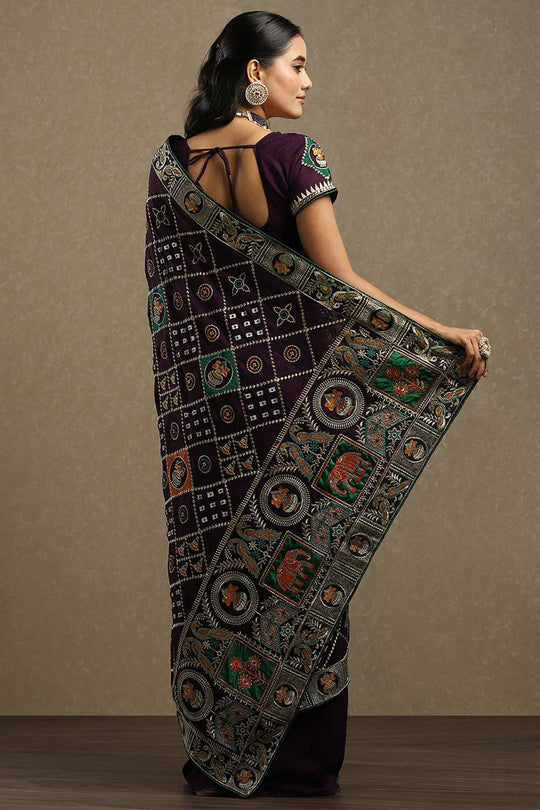 Laxmi Purple Vichitra Silk Ethnic Motif Ready To Wear One Minute Saree