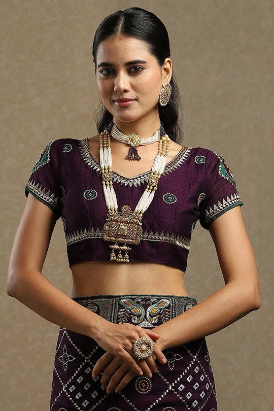 Laxmi Purple Vichitra Silk Ethnic Motif Ready To Wear One Minute Saree