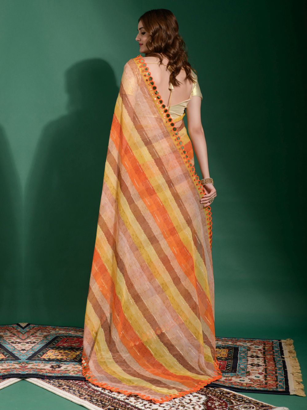 Linda Yellow Multi-color Chiffon Printed One Minute Saree